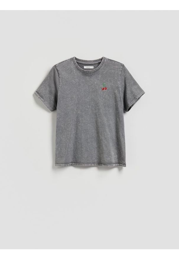 Reserved - Bawełniany T-shirt z haftem - inny. Materiał: bawełna. Wzór: haft