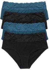 bonprix - Figi maxi panty (4 pary). Kolor: czarny. Materiał: koronka. Wzór: haft, koronka #1