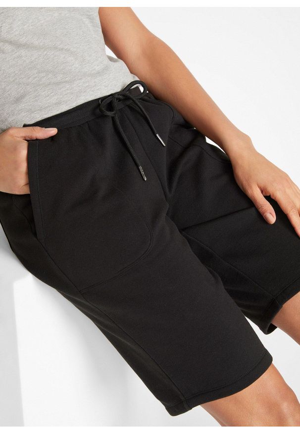 bonprix - Bermudy dresowe z czystej bawełny. Kolor: czarny. Materiał: bawełna, dresówka