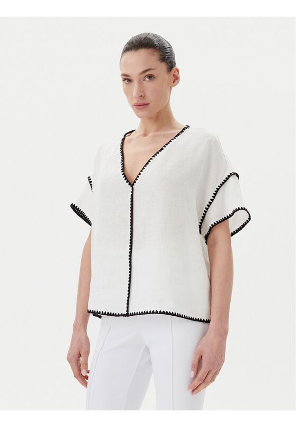 ICONA Bluzka RP5LE004 Biały Relaxed Fit. Kolor: biały. Materiał: len