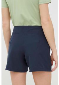 Helly Hansen szorty outdoorowe damskie kolor granatowy gładkie high waist. Stan: podwyższony. Kolor: niebieski. Materiał: materiał. Wzór: gładki