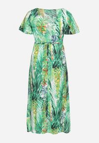 Born2be - Biało-Zielona Sukienka z Wiskozy z Kopertowym Dekoltem i Gumką w Pasie Julemia. Okazja: na spotkanie biznesowe. Kolor: biały. Materiał: wiskoza. Sezon: lato. Typ sukienki: kopertowe. Styl: biznesowy, elegancki #2