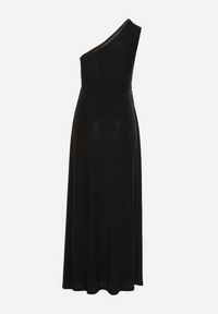 Born2be - Czarna Asymetryczna Sukienka Maxi z Rozkloszowanym Dołem i Wycięciem z Brokatem Acaisa. Kolor: czarny. Materiał: wiskoza, materiał. Typ sukienki: asymetryczne. Długość: maxi #5