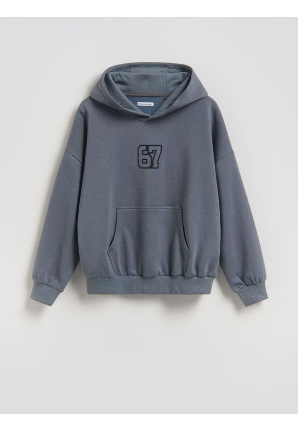Reserved - Bluza z kapturem - niebieski. Typ kołnierza: kaptur. Kolor: niebieski. Materiał: dzianina, bawełna
