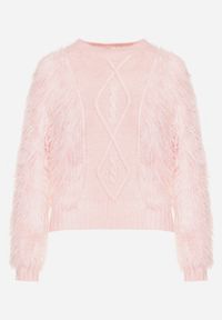 Born2be - Różowy Sweter z Wełną o Wzorzystym Splocie z Ozdobną Fakturą Mirilena. Okazja: na co dzień. Kolor: różowy. Materiał: wełna. Wzór: ze splotem. Styl: casual, elegancki #3