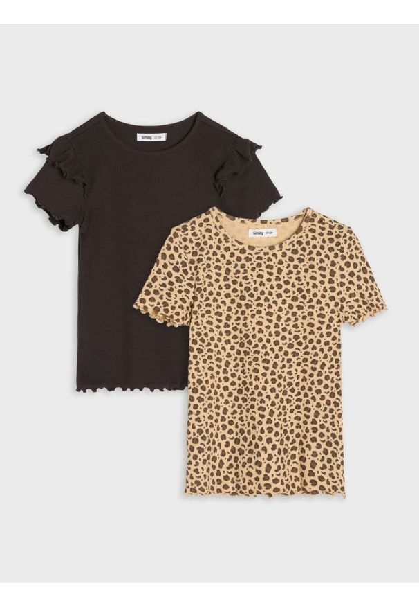 Sinsay - Prążkowana koszulka z ozdobnymi falbankami 2 pack - wielobarwny. Typ kołnierza: kołnierz z falbankami. Materiał: prążkowany