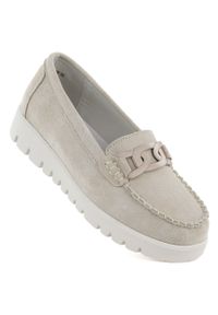 eVento - Skórzane mokasyny damskie zamszowe komfortowe beżowe Evento 7304. Kolor: beżowy. Materiał: zamsz, nubuk #1