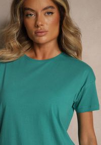 Renee - Zielony Bawełniany T-shirt o Kroju Oversize Zilona. Okazja: na co dzień. Kolor: zielony. Materiał: bawełna. Styl: sportowy, klasyczny, casual #5