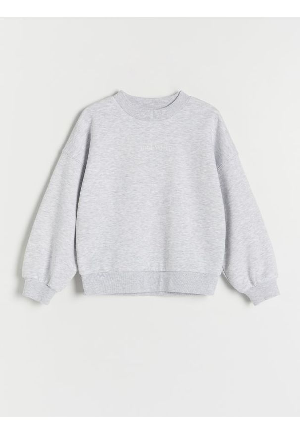 Reserved - Bawełniana bluza z napisem - jasnoszary. Kolor: szary. Materiał: bawełna. Wzór: napisy