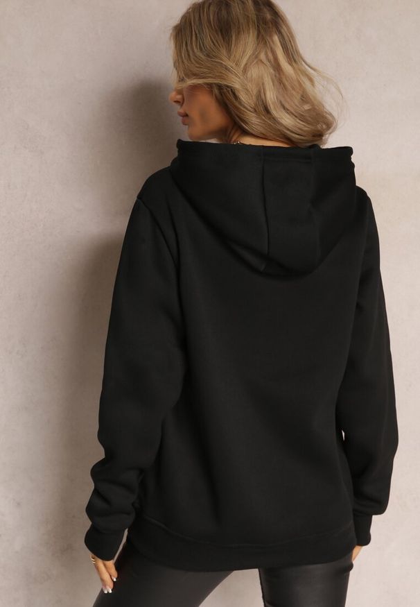 Renee - Czarna Bluza z Kapturem i Ściągaczami oraz Kieszenią Paili. Typ kołnierza: kaptur. Kolor: czarny. Materiał: polar. Wzór: nadruk