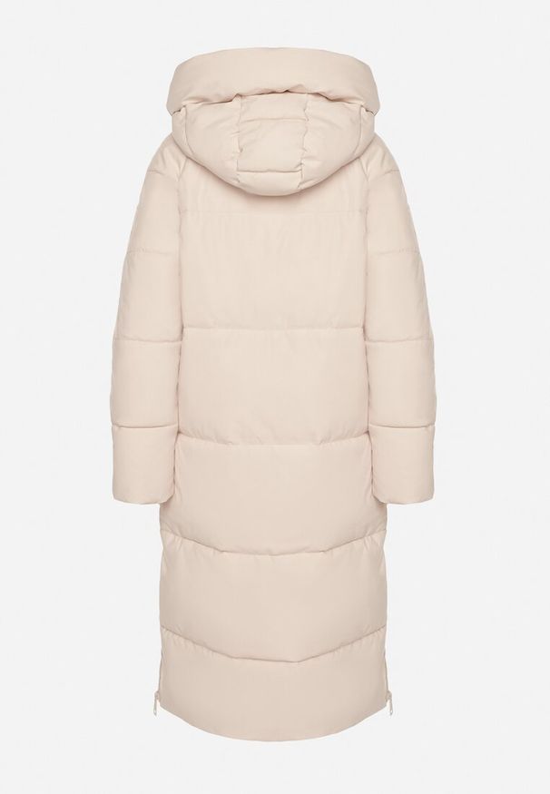 Born2be - Jasnobeżowa Pikowana Kurtka Zimowa z Kapturem i Bocznymi Suwakami Acurrive. Okazja: na spotkanie biznesowe, na co dzień, do pracy, na spacer. Typ kołnierza: kaptur. Kolor: beżowy. Materiał: jeans. Sezon: zima. Styl: biznesowy, klasyczny, casual, elegancki