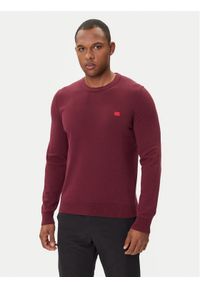 Hugo - HUGO Sweter San Cassius-C1 50475083 Bordowy Regular Fit. Kolor: czerwony. Materiał: bawełna