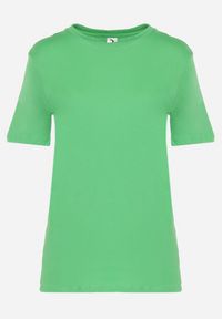 Born2be - Zielony Gładki T-shirt z Elastycznej Bawełny z Krótkim Rękawem Derdiara. Kolor: zielony. Materiał: bawełna. Długość rękawa: krótki rękaw. Długość: krótkie. Wzór: gładki #4