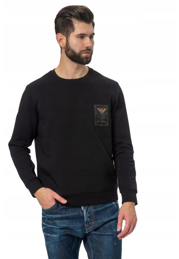 Emporio Armani - EMPORIO ARMANI Czarna męska bluza z logo, Rozmiar M. Kolor: wielokolorowy. Materiał: materiał. Wzór: nadruk