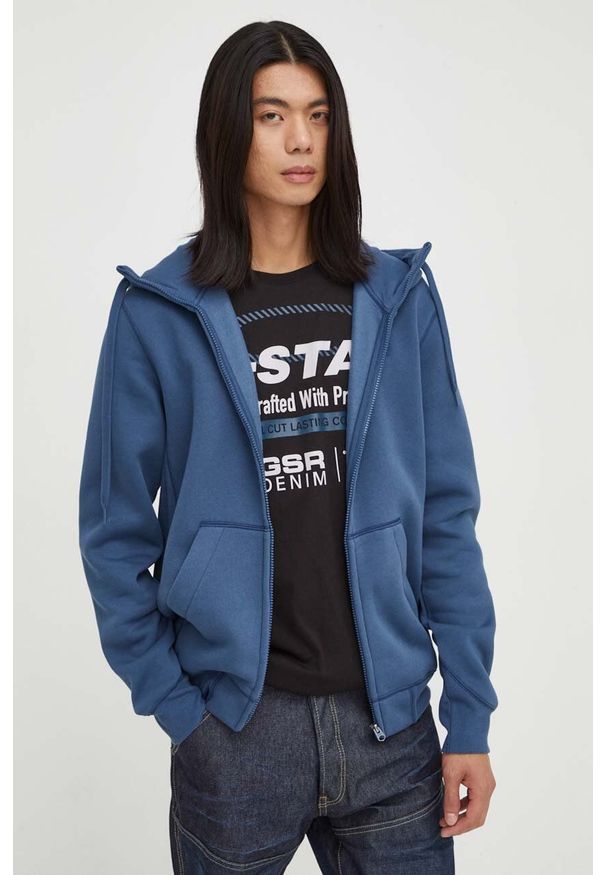 G-Star RAW - G-Star Raw bluza męska kolor granatowy z kapturem gładka. Typ kołnierza: kaptur. Kolor: niebieski. Materiał: poliester, dzianina. Wzór: gładki