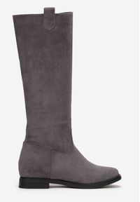 Renee - Szare Kozaki Muszkieterki na Ukrytym Koturnie Belki. Wysokość cholewki: przed kolano. Kolor: szary. Szerokość cholewki: normalna. Obcas: na koturnie. Styl: klasyczny #4