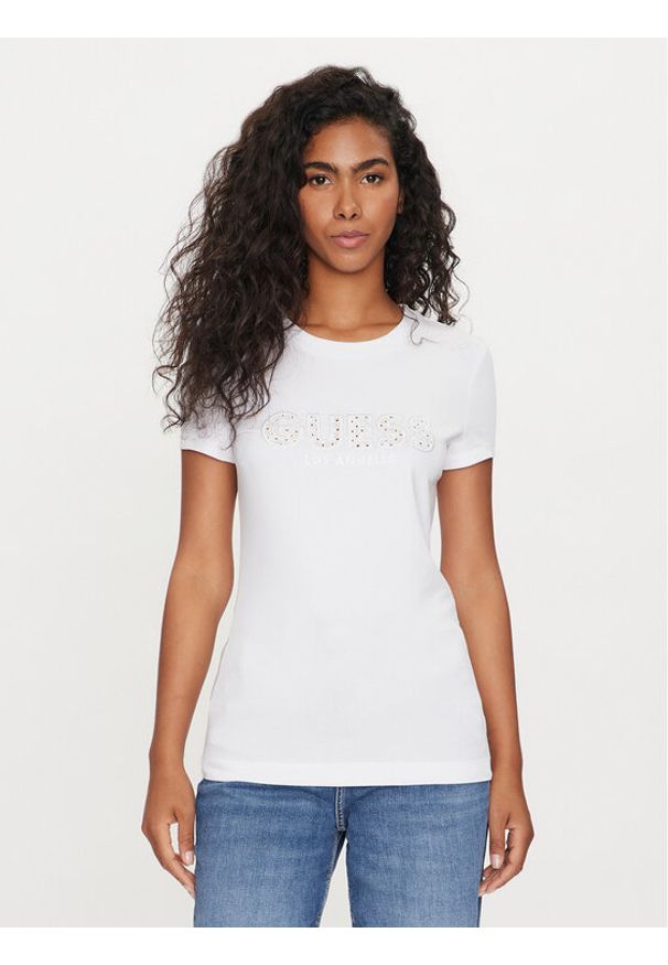 Guess T-Shirt W4GI14 J1314 Biały Slim Fit. Kolor: biały. Materiał: bawełna