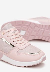 Renee - Różowe Płaskie Sneakersy Sznurowane z Brokatowymi Wstawkami Raflia. Kolor: różowy. Szerokość cholewki: normalna #5