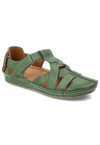 Zielone Sandały Armodo Modne Obuwie Damskie. Zapięcie: pasek. Kolor: zielony. Materiał: skóra. Wzór: paski. Sezon: lato. Styl: elegancki
