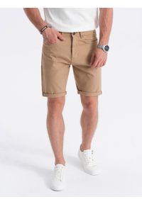 Ombre Clothing - Szorty męskie CHINO - jasnobrązowe V9 - Rozmiar: M. Okazja: na co dzień. Kolor: beżowy. Materiał: elastan, bawełna. Długość: krótkie. Styl: casual