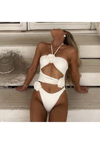 Intica - Strój kąpielowy z kwiatami 3D regulowane ramiączka lato Richarda. Kolor: biały. Materiał: materiał. Długość: długie. Wzór: kwiaty