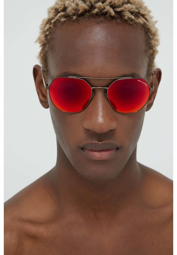 Armani Exchange okulary przeciwsłoneczne męskie kolor brązowy. Kolor: brązowy. Materiał: materiał