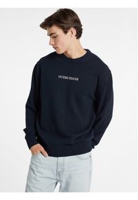 Guess Jeans Sweter M4BR31 Z3HM1 Granatowy Regular Fit. Kolor: niebieski. Materiał: bawełna