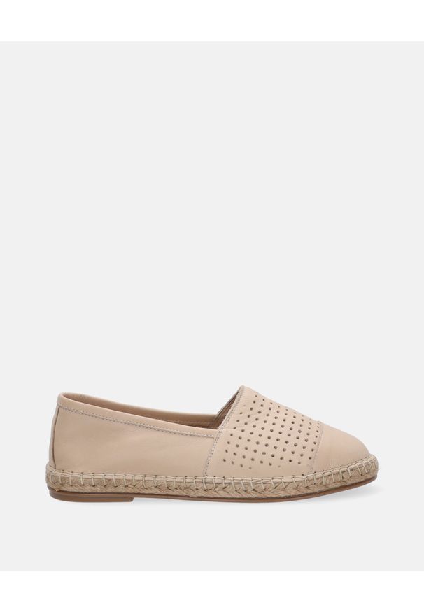 Venezia - SKÓRZANE ESPADRYLE DAMSKIE A89 BEIGE. Materiał: skóra. Obcas: na obcasie. Wysokość obcasa: średni