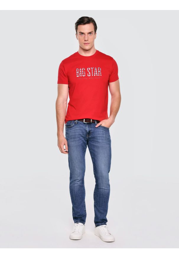 Big-Star - Koszulka męska z logo BIG STAR czerwona Melsar 603. Kolor: czerwony. Materiał: dzianina. Wzór: nadruk. Styl: wizytowy, klasyczny
