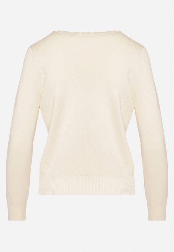 Born2be - Beżowy Sweter z Wiskozą Ozdobiony Kwiatową Aplikacją 3D Wykończony Ściągaczami Eviyania. Okazja: na co dzień. Kolor: beżowy. Materiał: wiskoza. Długość rękawa: długi rękaw. Długość: długie. Wzór: kwiaty, aplikacja. Styl: casual, klasyczny, elegancki