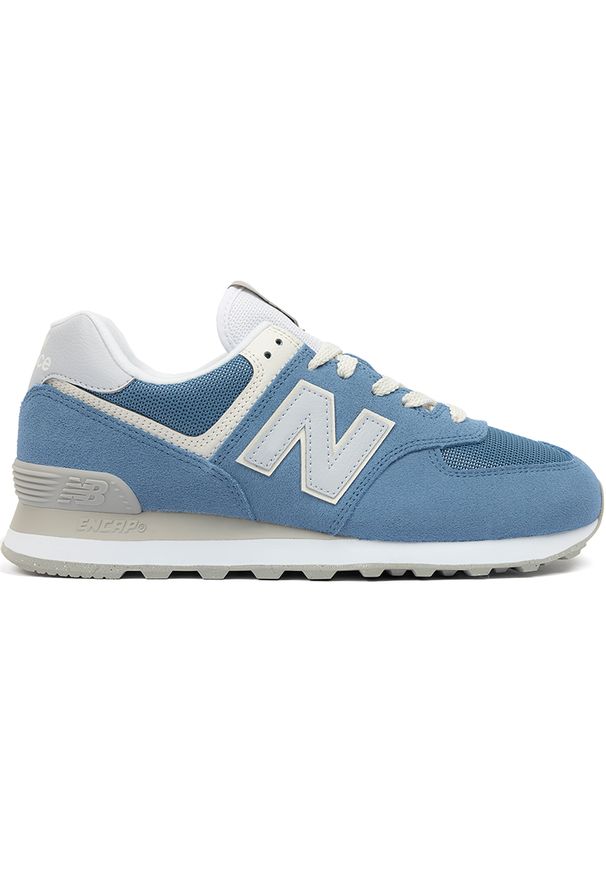 Buty męskie New Balance U574ESE – niebieskie. Okazja: na co dzień. Kolor: niebieski. Materiał: guma, zamsz, dresówka. Szerokość cholewki: normalna. Model: New Balance 574