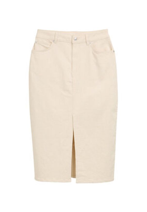 Tom Tailor Denim Spódnica jeansowa 1045506 Beżowy Regular Fit. Kolor: beżowy. Materiał: bawełna