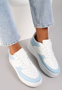 Renee - Niebiesko-Białe Sneakersy Ampione. Wysokość cholewki: przed kostkę. Kolor: niebieski. Materiał: jeans, dresówka, materiał. Szerokość cholewki: normalna. Wzór: nadruk, aplikacja #5
