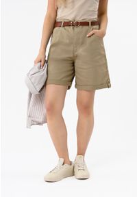 Volcano - Szorty damskie, Comfort Fit, P-LAURA. Kolor: beżowy. Materiał: materiał, bawełna, elastan. Długość: krótkie. Sezon: lato #1