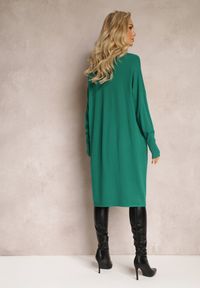 Renee - Ciemnozielona Sukienka Sweterkowa o Pudełkowym Fasonie Horrene. Kolor: zielony. Materiał: nylon, dzianina, wiskoza. Długość rękawa: długi rękaw. Wzór: gładki #3