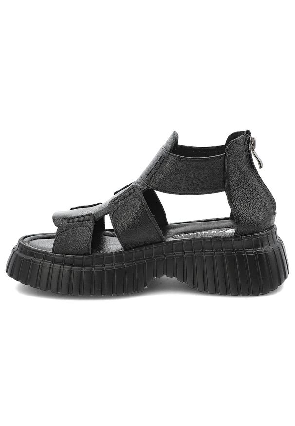 Sandały damskie Armodo, skórzane eleganckie rzymianki na grubej podeszwie z zakrytą piętą, czarne, 1510-1269. Okazja: na co dzień. Zapięcie: rzepy. Kolor: czarny. Materiał: skóra. Wzór: paski. Sezon: lato. Styl: elegancki