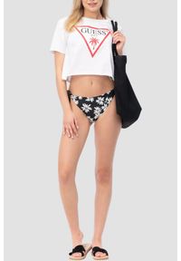 Guess - GUESS Biały damski krótki t-shirt z logo na krótki rękaw Logo Crop, Rozmiar L. Okazja: na co dzień. Kolor: biały. Długość rękawa: krótki rękaw. Długość: krótkie. Styl: casual #3