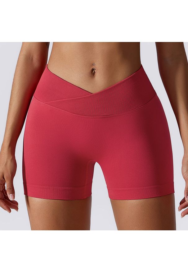 Intica - Szorty sportowe z wysokim stanem odprowadzające wilgoć Rezzan. Stan: podwyższony. Kolor: czerwony. Materiał: tkanina, materiał. Sport: fitness