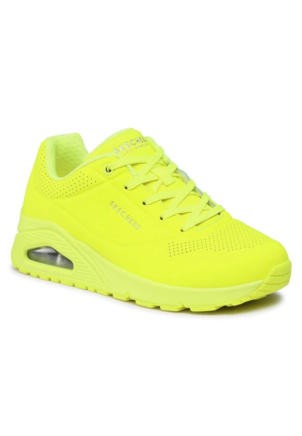 skechers - Buty na co dzień damskie SKECHERS UNO NIGHT SHADES neonowe. Okazja: na co dzień. Kolor: żółty. Materiał: skóra