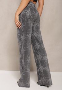 Renee - Ciemnoszare Jeansy z Bawełny High Waist Szerokie w Abstrakcyjny Wzór Orithiia. Okazja: na co dzień. Stan: podwyższony. Kolor: szary. Styl: casual #4