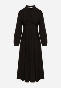 Born2be - Czarna Wiskozowa Plisowana Sukienka z Wiązaniem Asorrise. Okazja: na co dzień. Kolor: czarny. Materiał: wiskoza. Styl: casual, elegancki #5