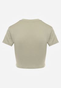 Renee - Jasnozielony Basicowy T-shirt w Stylu Cropped z Subtelnym Nadrukiem Loraera. Okazja: na co dzień. Kolor: zielony. Materiał: jeans. Długość: krótkie. Wzór: nadruk. Styl: elegancki, sportowy, casual #5