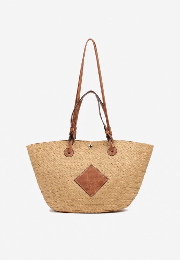 Born2be - Ciemnobeżowa Torebka w Stylu Boho z Plecionki Galofina. Kolor: beżowy. Sezon: lato. Styl: boho