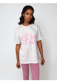 BESHAPED - Biały T-shirt Damski - Gym & Tonic BeShaped. Kolor: różowy. Materiał: bawełna