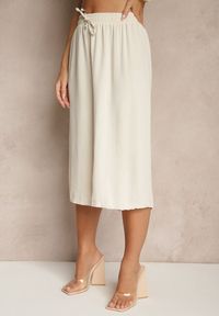 Renee - Beżowe Spodnie Kuloty z Bawełną High Waist Azetia. Okazja: na co dzień. Stan: podwyższony. Kolor: beżowy. Materiał: bawełna. Sezon: lato, wiosna. Styl: sportowy, elegancki, casual #5