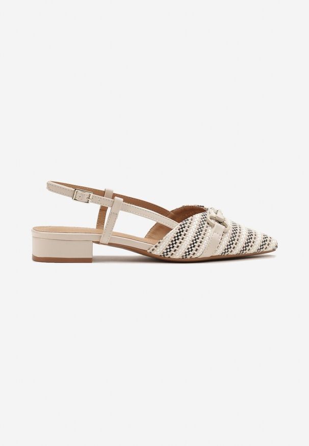 Renee - Beżowe Sandały Vices Slingback Ozdobione Klamrą i Plecionką Nilasiela. Okazja: na co dzień. Zapięcie: klamry. Kolor: beżowy. Wzór: aplikacja. Obcas: na słupku. Styl: elegancki, casual