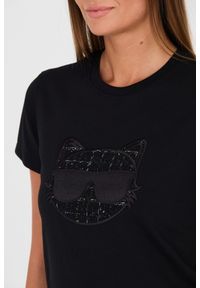 Karl Lagerfeld - KARL LAGERFELD Czarny damski t-shirt Boucle Choupette, Rozmiar S. Kolor: czarny. Materiał: bawełna #6
