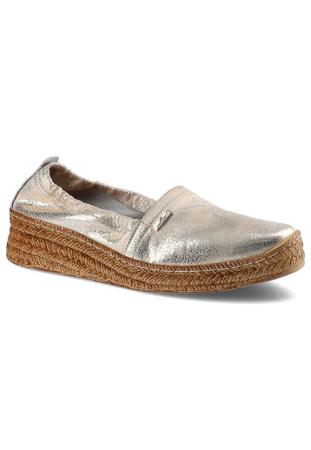Lemar - Espadryle LEMAR 10125 Przecier. Kr. Złoto. Okazja: na co dzień. Zapięcie: bez zapięcia. Kolor: złoty. Szerokość cholewki: normalna. Materiał: skóra. Sezon: lato, wiosna. Obcas: na obcasie. Styl: boho, elegancki, casual. Wysokość obcasa: średni