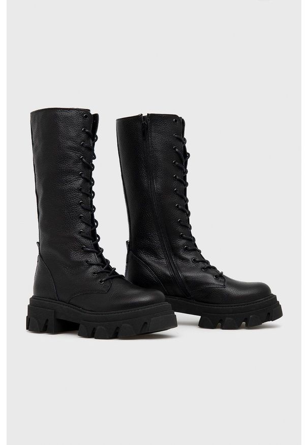 Steve Madden - Workery skórzane Mavis. Nosek buta: okrągły. Zapięcie: sznurówki. Kolor: czarny. Materiał: skóra. Obcas: na platformie