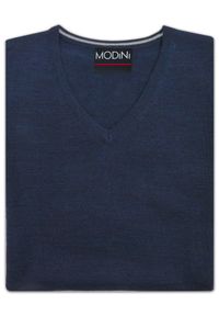 Modini - Granatowy sweter męski w szpic/serek SW78. Kolor: niebieski. Materiał: akryl, wełna, materiał #1